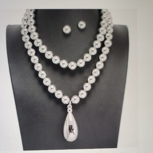 Elegant Silver Beaded Necklace and Earring Set